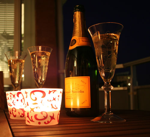 Champagne p balkongen!