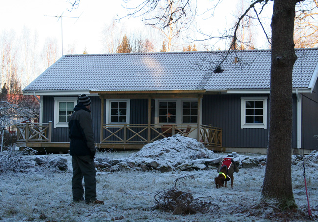 Playing on the backside of the house with dad!